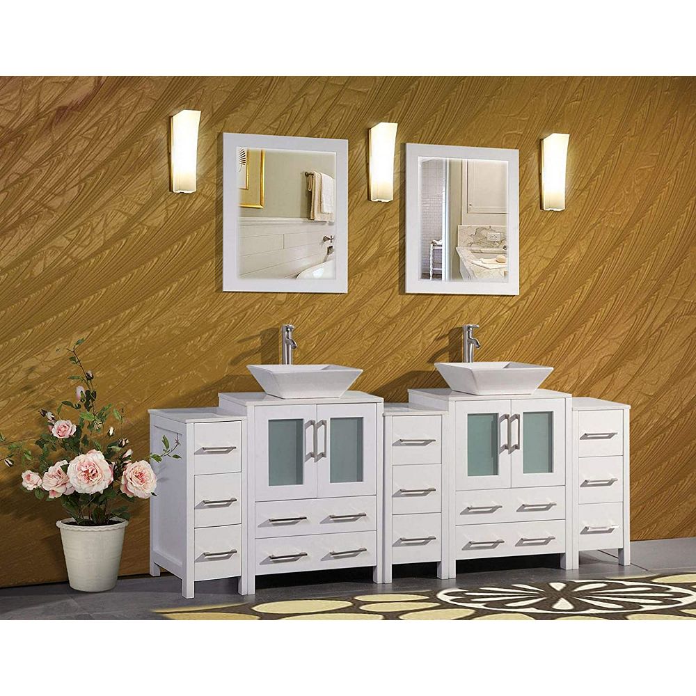 Vanity Art Ravenna 84 Inch Bathroom Vanity In White With Double Basin Top In White Ceramic The Home Depot Canada
