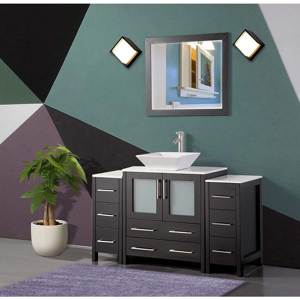Vanity Art Ravenna 54 Inch Bathroom Vanity In Espresso With Single Basin Vanity Top In Whi The Home Depot Canada