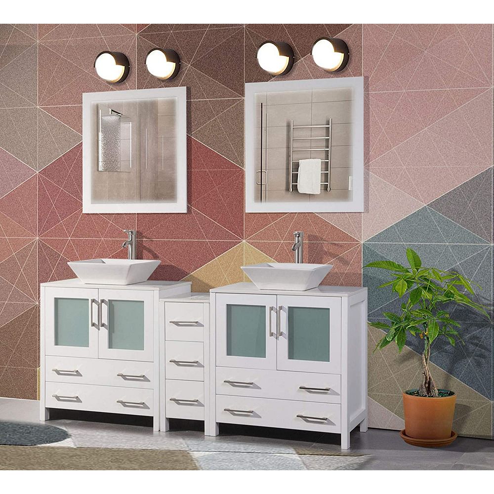 Vanity Art Ravenna 72 Inch Bathroom Vanity In White With Double