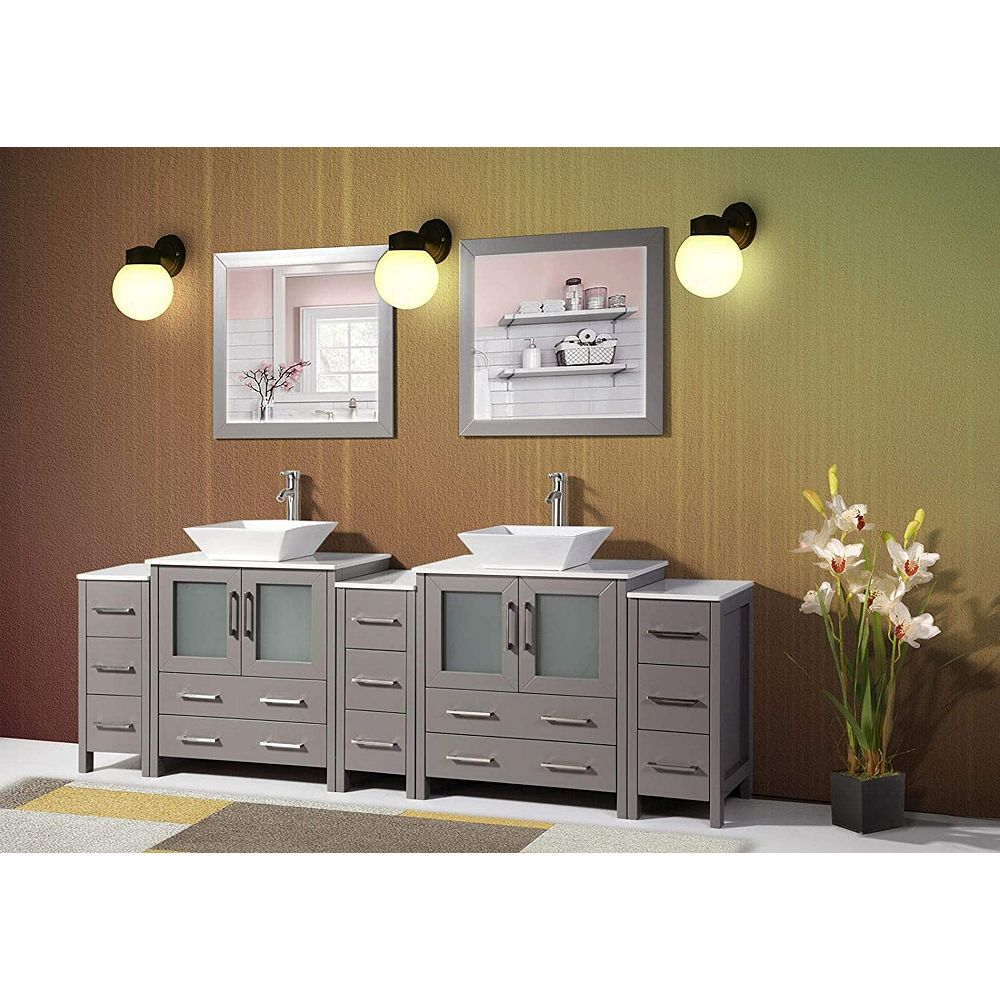 Vanity Art Ravenna 96 Inch Bathroom Vanity In Grey With Double Basin Top In White Ceramic The Home Depot Canada