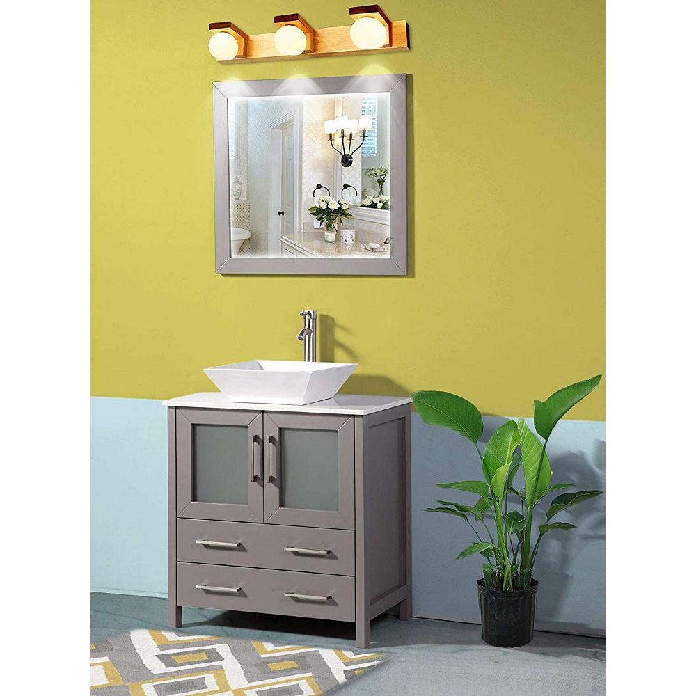 Vanity Art Ravenna 30 Inch Bathroom Vanity In Grey With Single Basin Vanity Top In White C The Home Depot Canada
