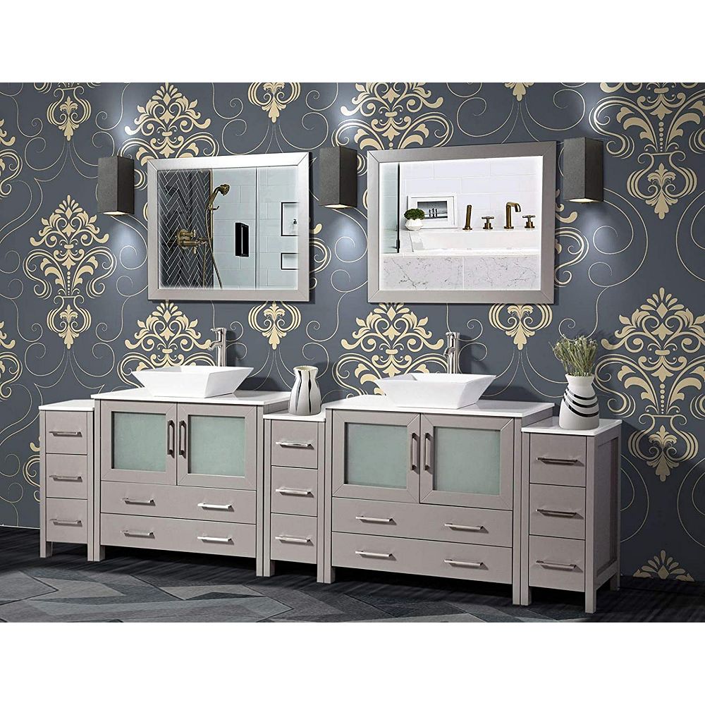 Vanity Art Ravenna 108 inch Bathroom Vanity in Grey with Double Basin