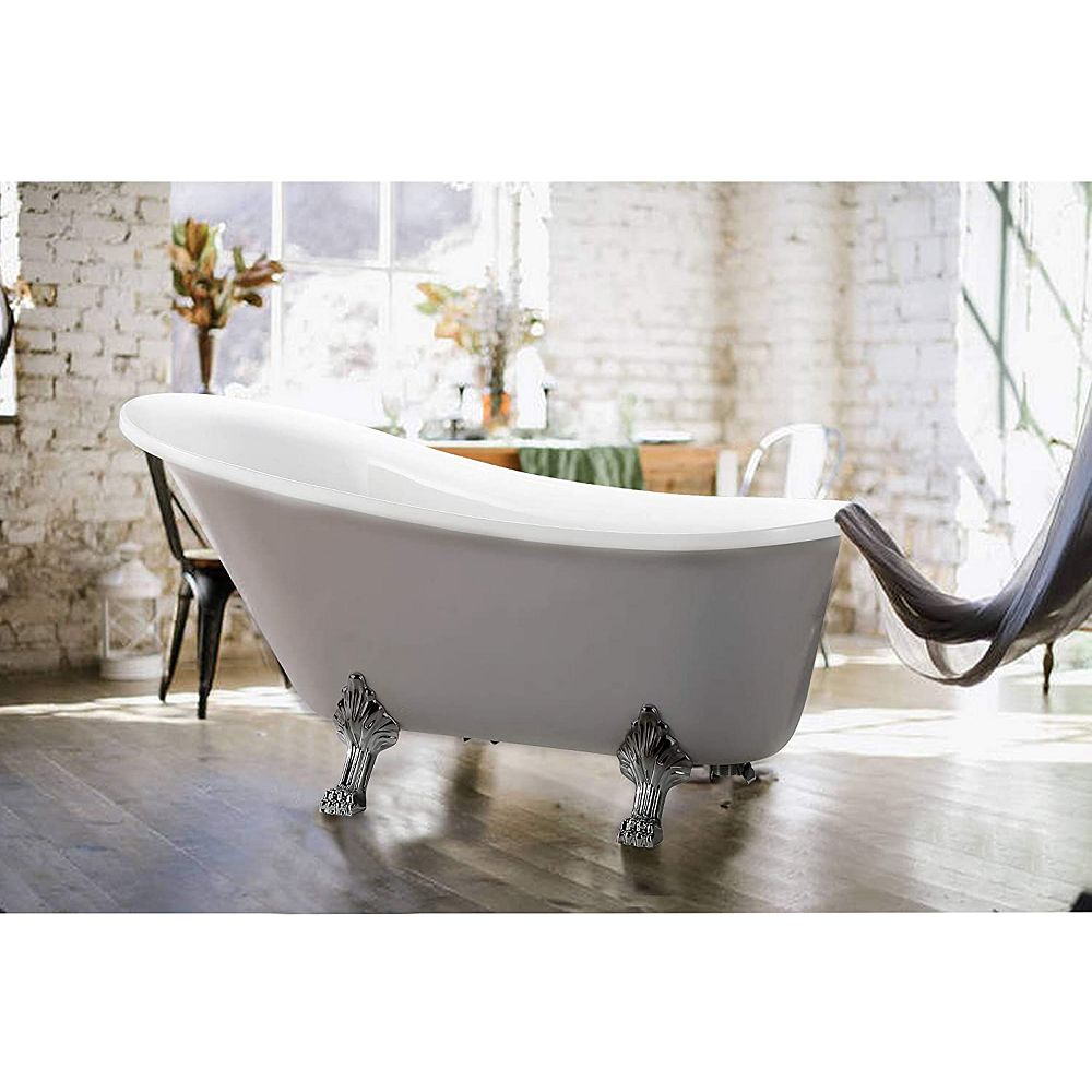 Vanity Art Freestanding claw foot acrylic bathtub with polished chrome popup drain. UPC C
