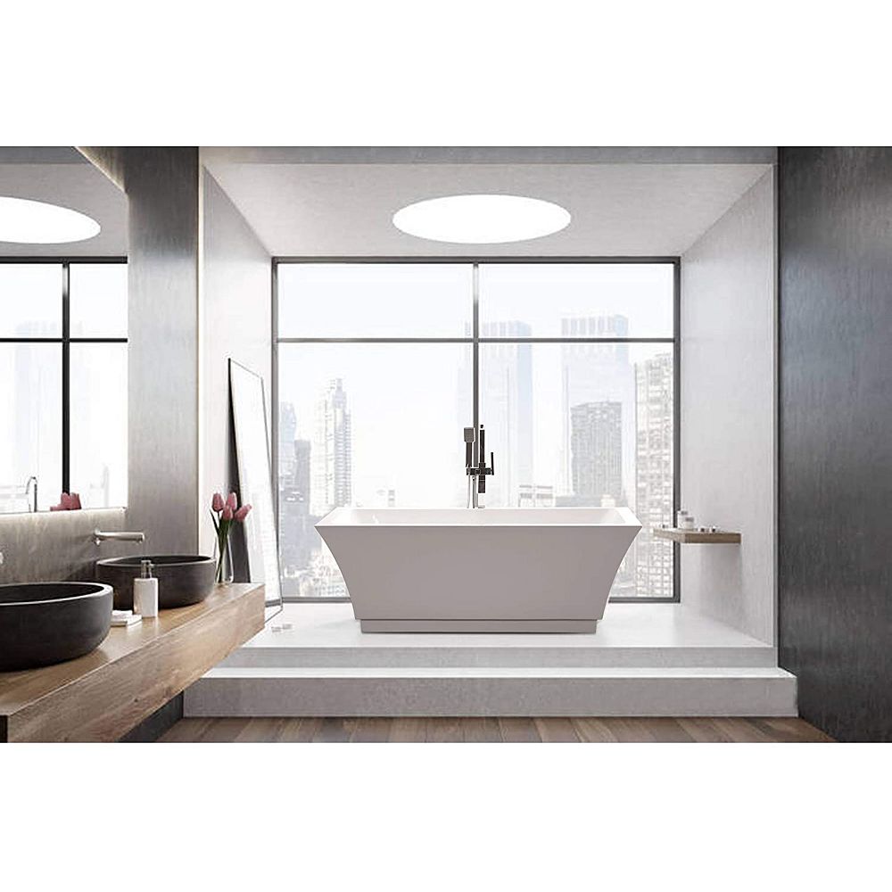 Vanity Art Freestanding acrylic bathtub with polished chrome slotted overflow and popup d