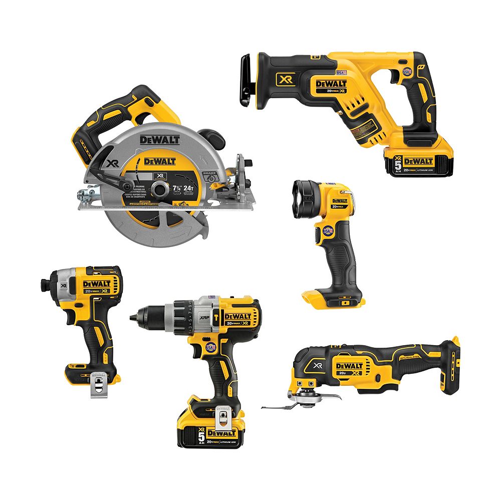 Dewalt Kit Combine Sans Fil 20v Max Xr Lithium Ion Sans Balais 6 Outils Avec Marteau Per Home Depot Canada