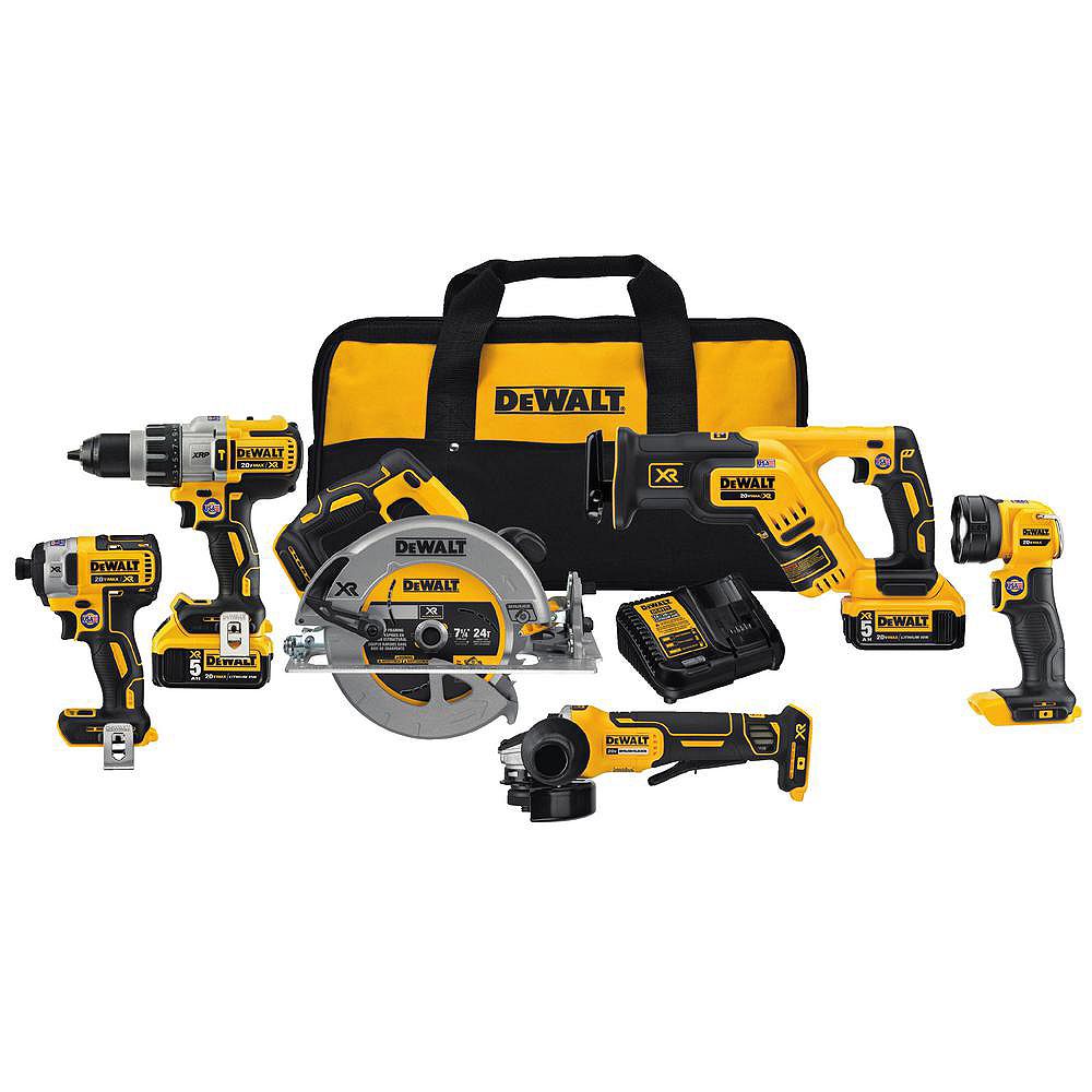 Dewalt 20v Max Xr Lithium Ion Cordless Brushless Combo Kit 6 Tool With 2 5ah Batteries 4090