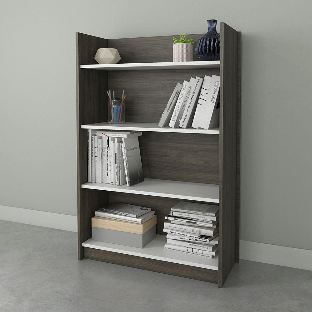 Nexera Chrono 4 Shelf Bookcase In Bark Grey And White The Home Depot Canada