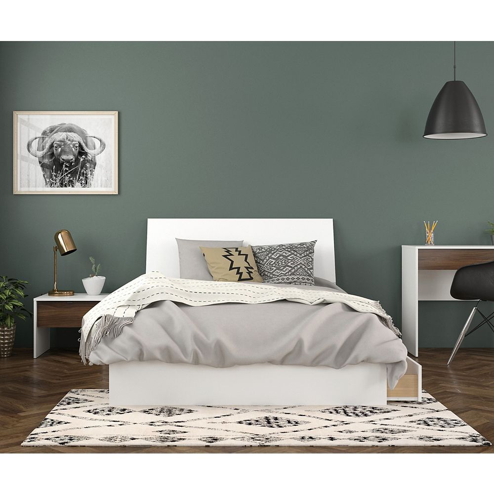 Nexera Sahara 3 Piece Full Bedroom Set White And Walnut The Home Depot Canada