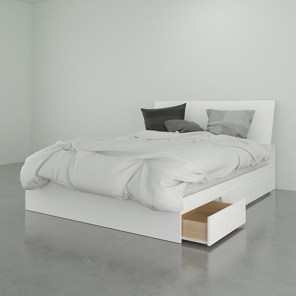 Nexera Blvd Queen Storage Bed With Headboard White The Home Depot Canada