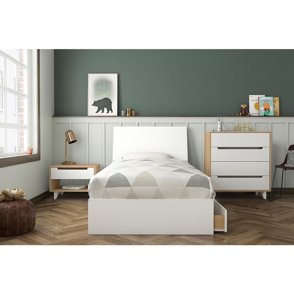 Nexera Radiance 4 Piece Twin Bedroom Set Natural Maple And White The Home Depot Canada
