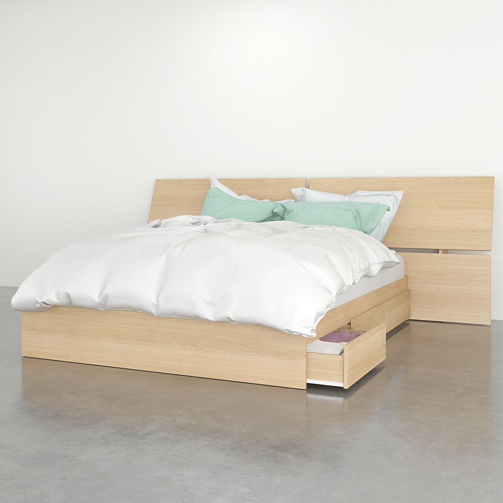 Nexera Kabane Queen Storage Bed with Headboard, Natural Maple The