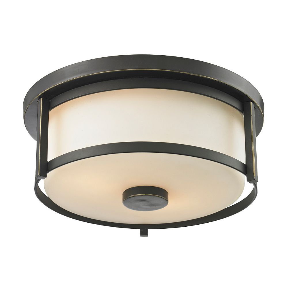 Filament Design 2-Light Olde Bronze Flush Mount with Matte Opal Glass ...