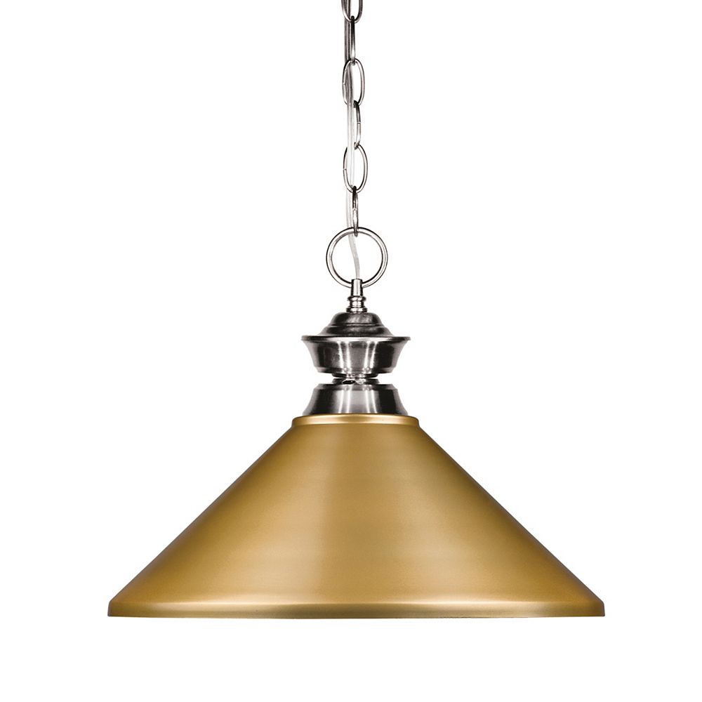 Filament Design 1Light Brushed Nickel Pendant with Satin Gold Steel
