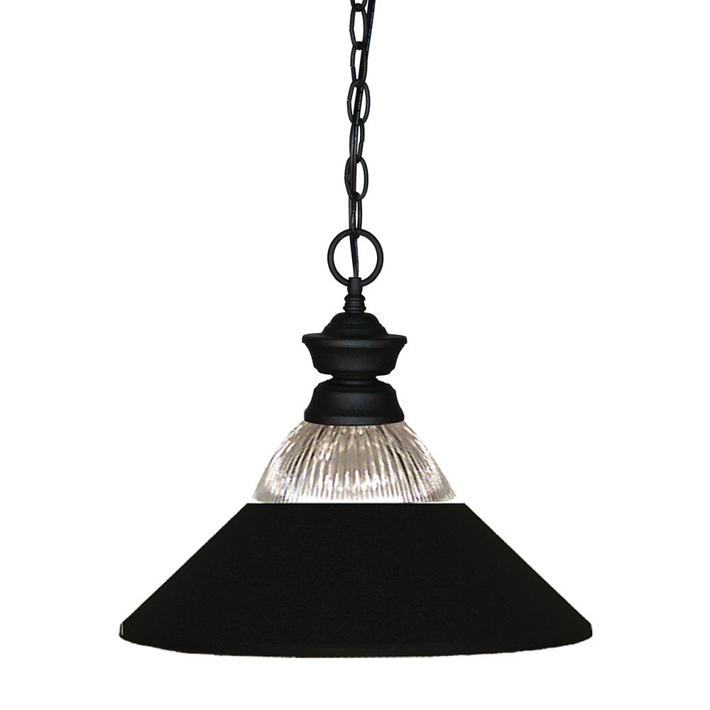 Filament Design 1Light Matte Black Pendant with Clear Ribbed and Matte