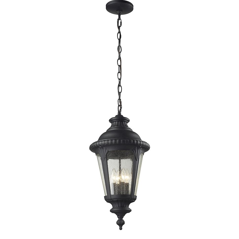 Filament Design 4Light Black Outdoor Pendant with Clear Seedy Glass
