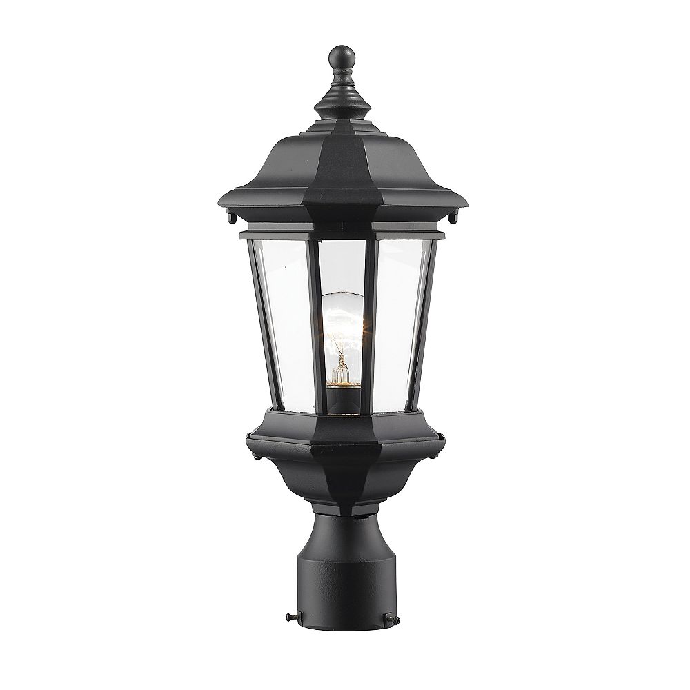 Filament Design 1Light Black Outdoor Post Mount Light with Clear