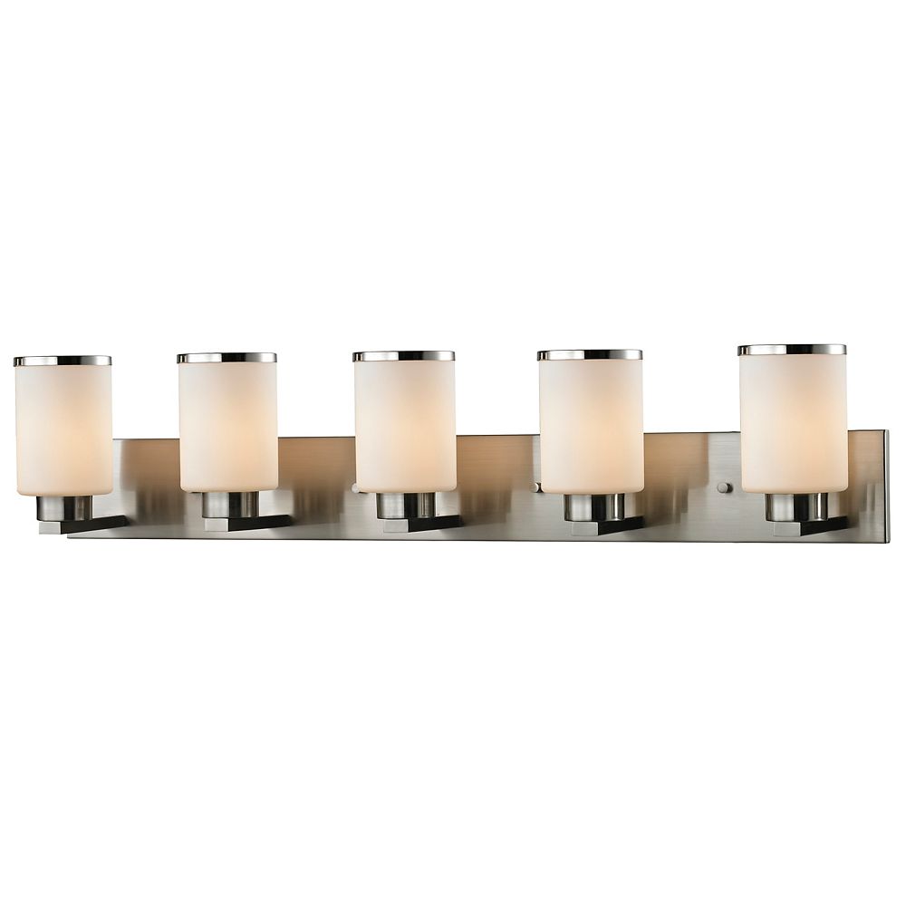 Filament Design 5Light Brushed Nickel Vanity with Matte Opal Glass 7