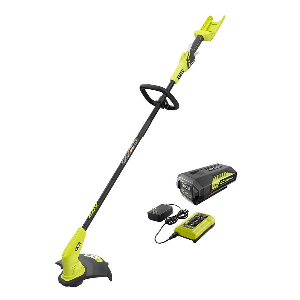 Ryobi 40v Lithium Ion Cordless String Trimmer 1 5 Ah Battery And Charger Included The Home Depot Canada