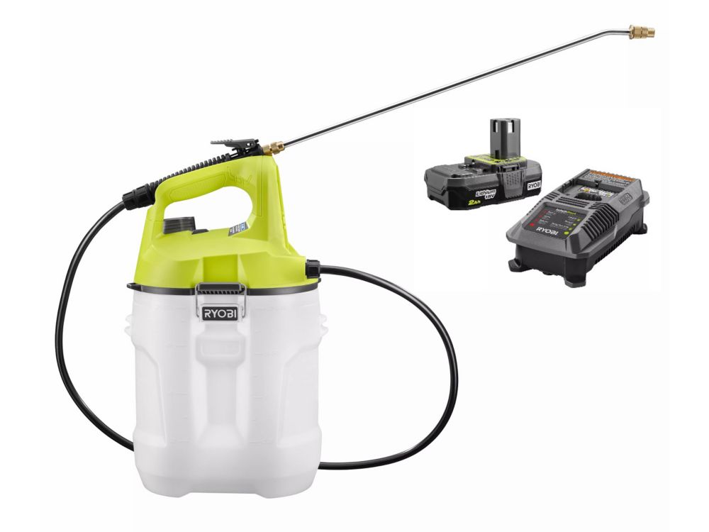 RYOBI ONE 18V Lithium Ion Cordless 2 Gal Chemical Sprayer With 2 0 Ah   P 1001290061 