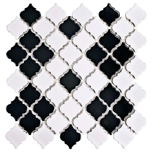 Merola Tile Hudson Tangier Black & White Mimos 12-3/8-inch x 12-1/2-inch x 5mm Porcelain Mosaic Tile(10.96sf/ca)