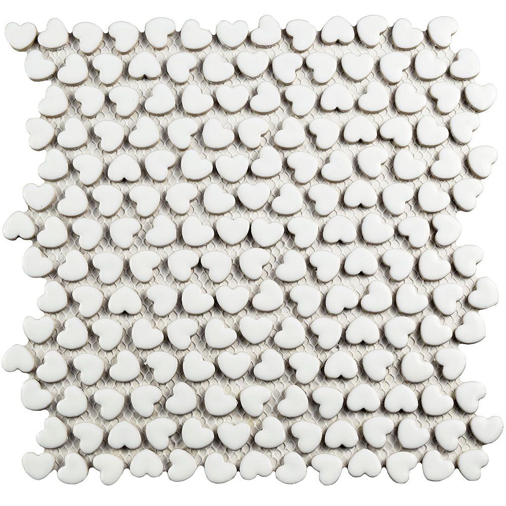 Merola Tile Hearts Glossy White 111/8inch x 113/8inch x 4 mm