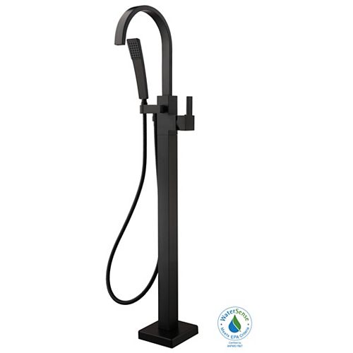 Farrington Single-Handle Freestanding Floor Mount Tub Faucet with HandHeld HandShower in Matte Black