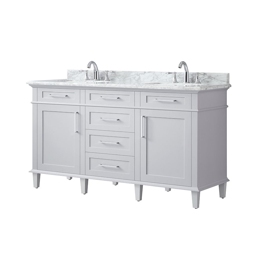 Home Decorators Collection Sonoma 60 Inch Double Sink Vanity In Dove Grey With Carrara Mar The Home Depot Canada
