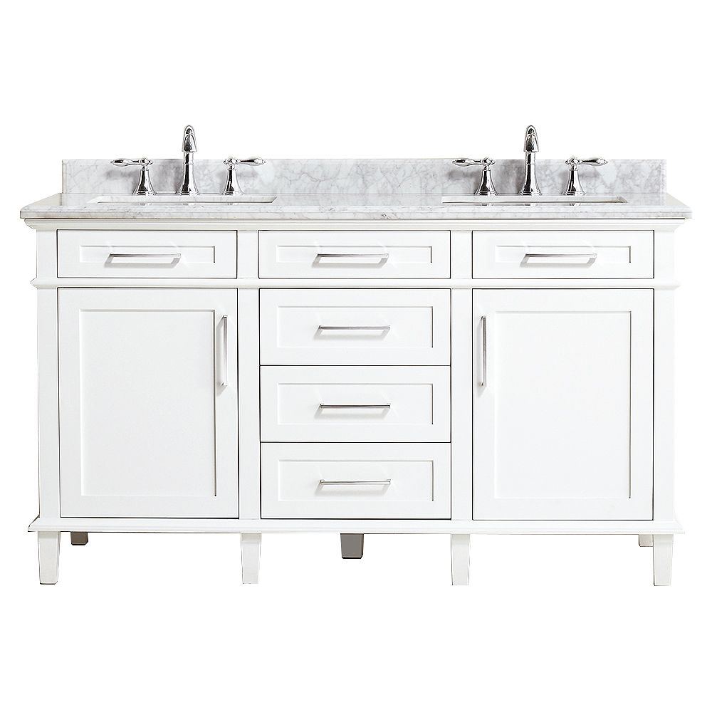 Home Decorators Collection Sonoma 60, Bathroom Vanity White Marble Top