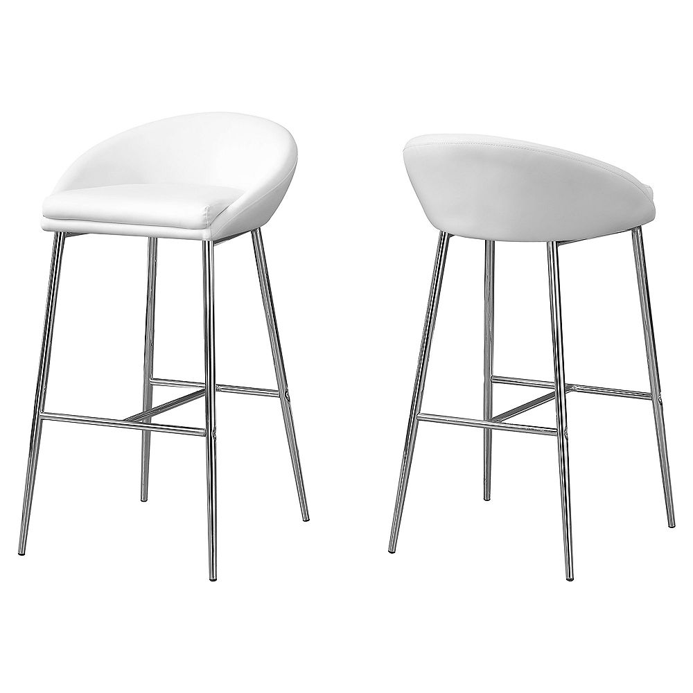 Monarch Specialties Barstool White Chrome Base Bar Height Set Of 2 The Home Depot Canada