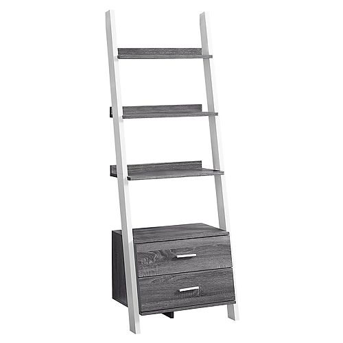 Monarch Specialties Bookcase - 69-inch H Grey-White Ladder With 2 Storage Drawer