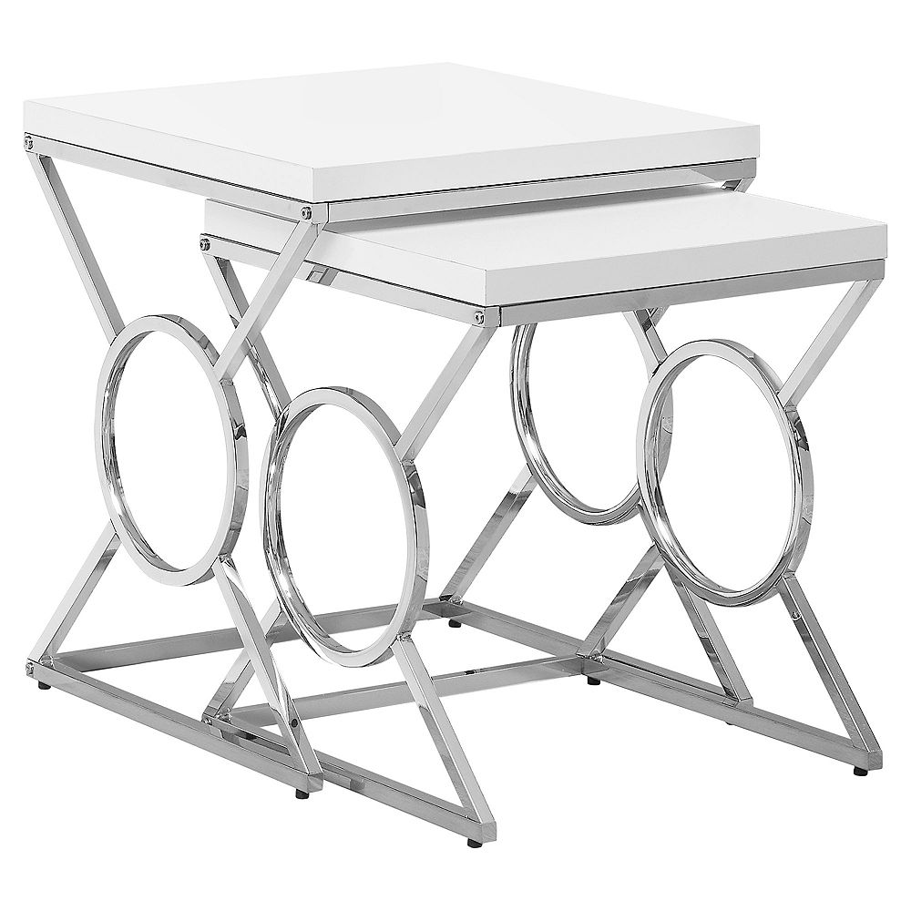 Monarch Specialties Nesting Table 2Piece Set Glossy White Chrome