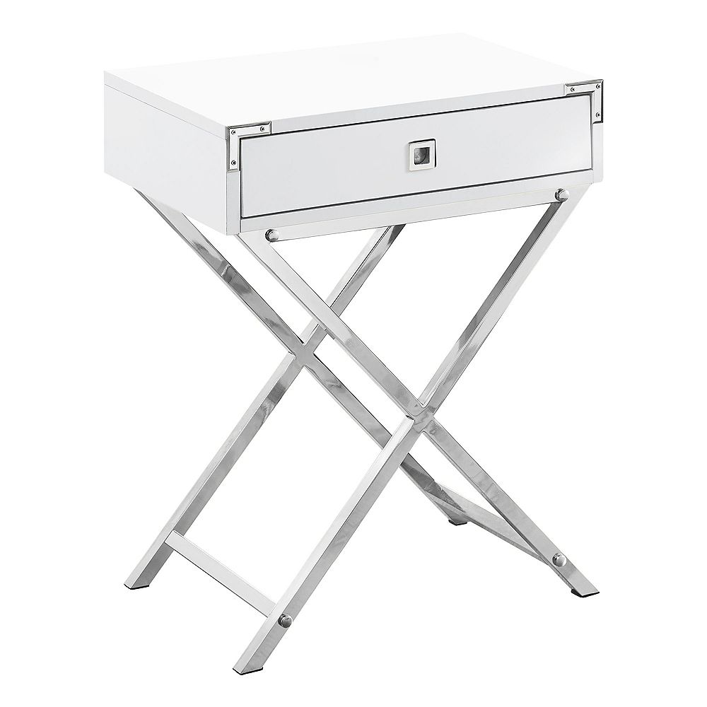 Monarch Specialties Accent Table 24inch H Glossy White Chrome Metal