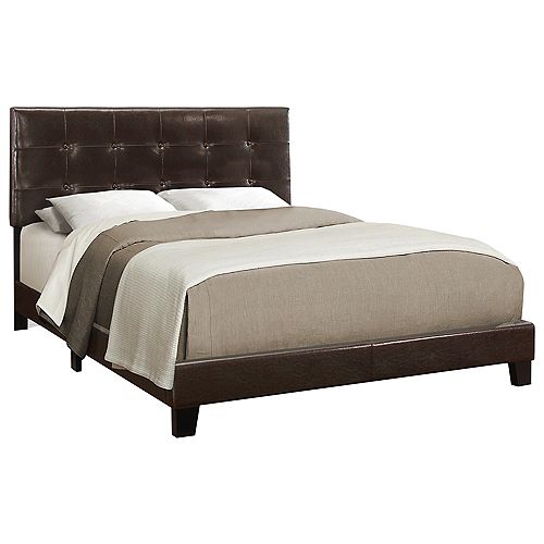 Bed - Queen Size Dark Brown Leather-Look