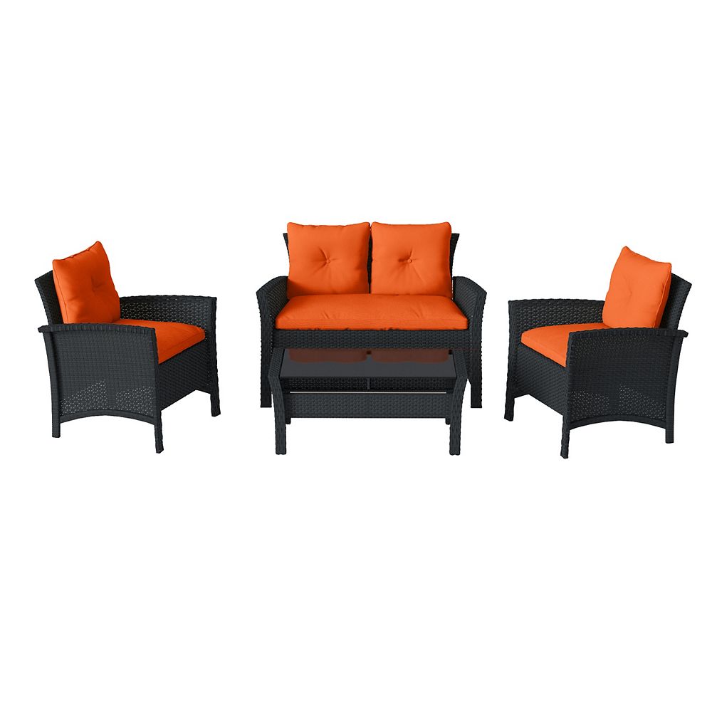 Corliving Cascade 4-Piece Black Resin Rattan Wicker Patio Set with