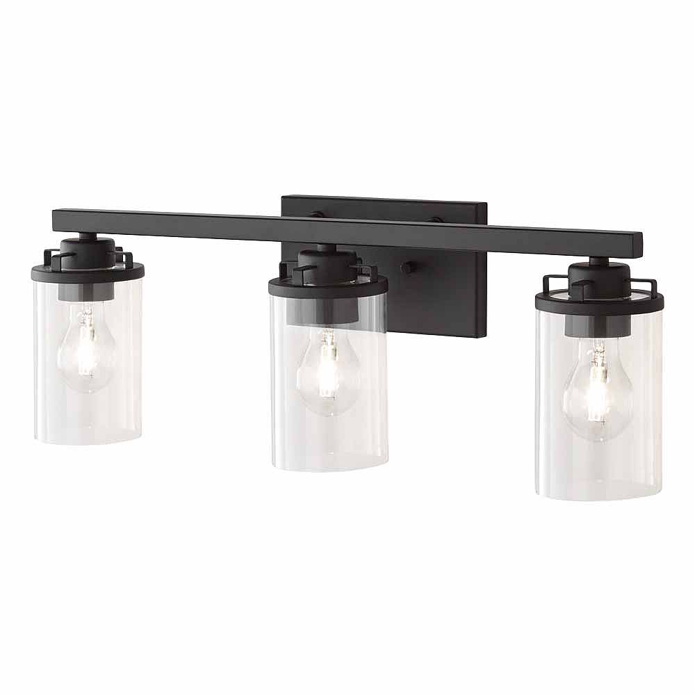 Home Decorators Collection 3 Light Vanity Light Fixture In Black With Clear Glass Shades The Home Depot Canada