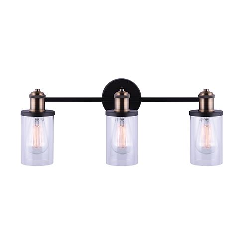 TOBIAS 3-Light 60W Matte Black with Gold Accents Vanity Light with Glass Shades