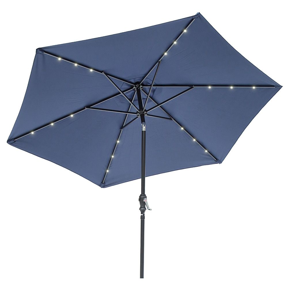 Sun Ray 9 Ft Round 6rib Solar Lighted Umbrella Navy Blue The Home Depot Canada