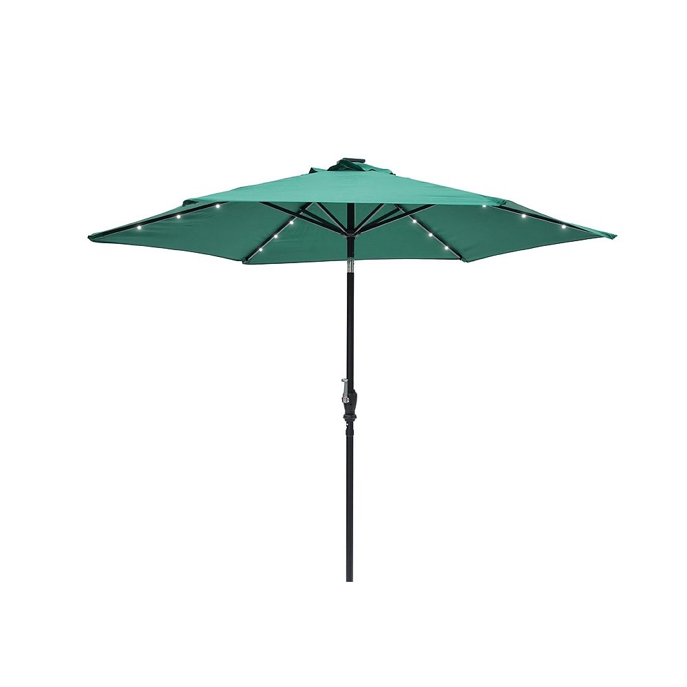 Sun Ray 9 Ft Round 6rib Solar Lighted Umbrella Hunter Green The Home Depot Canada