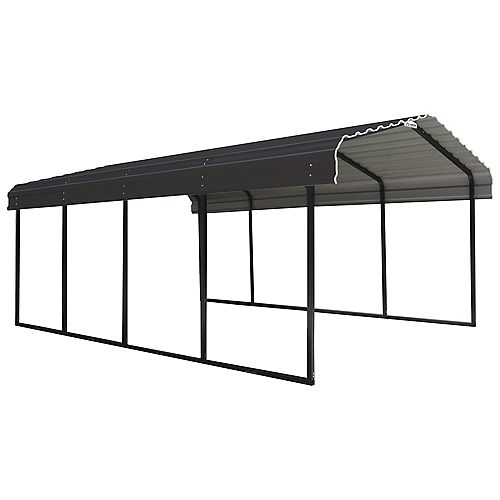 Steel Carport 12 x 20 x 7 ft. Galvanized Black/Charcoal