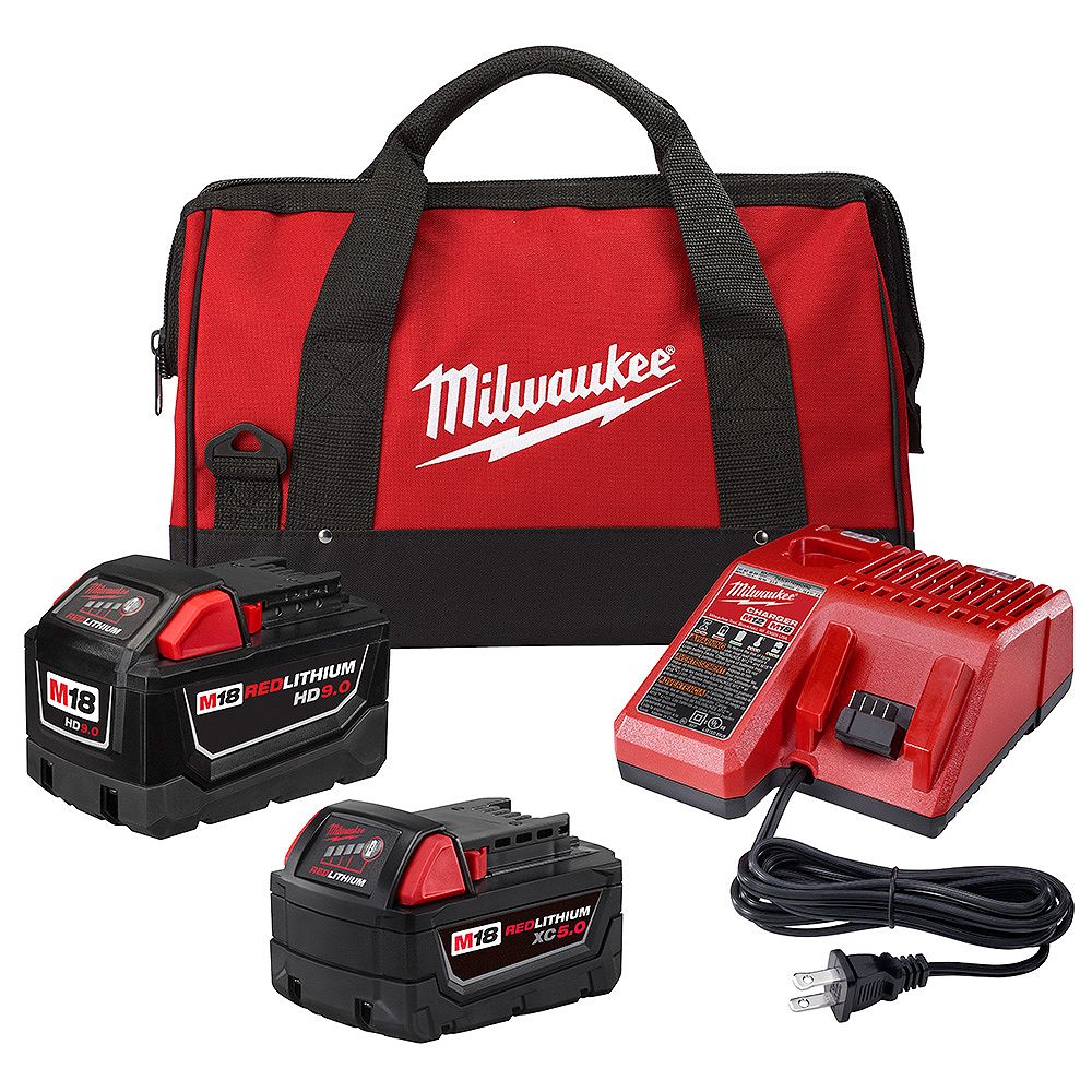 Milwaukee Tool M18 18V LiIon Starter Kit with (1) 9.0 Ah Battery and (1) 5.0 Ah Battery a
