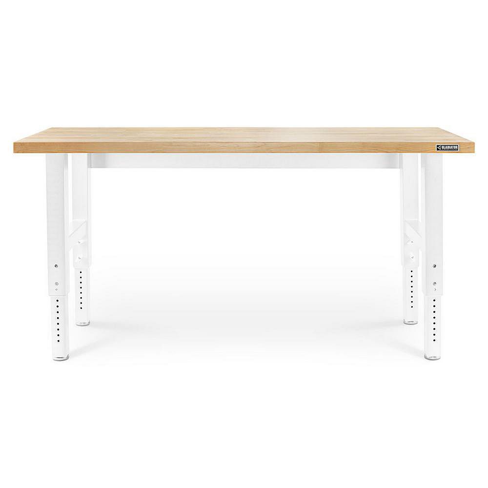 10 ft. Adjustable Height Workbench with Hardwood Top in White 10 ft. Adjustable Height Workbench with Hardwood Top in White