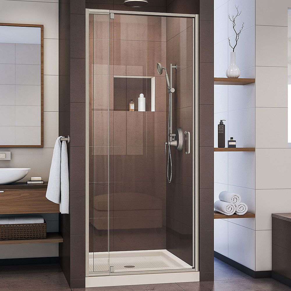 DreamLine Flex 32 Inch D X 32 Inch W Pivot Shower Door In Brushed dreamline-flex-32-inch-d-x-32-inch-w-pivot-shower-door-in-brushed