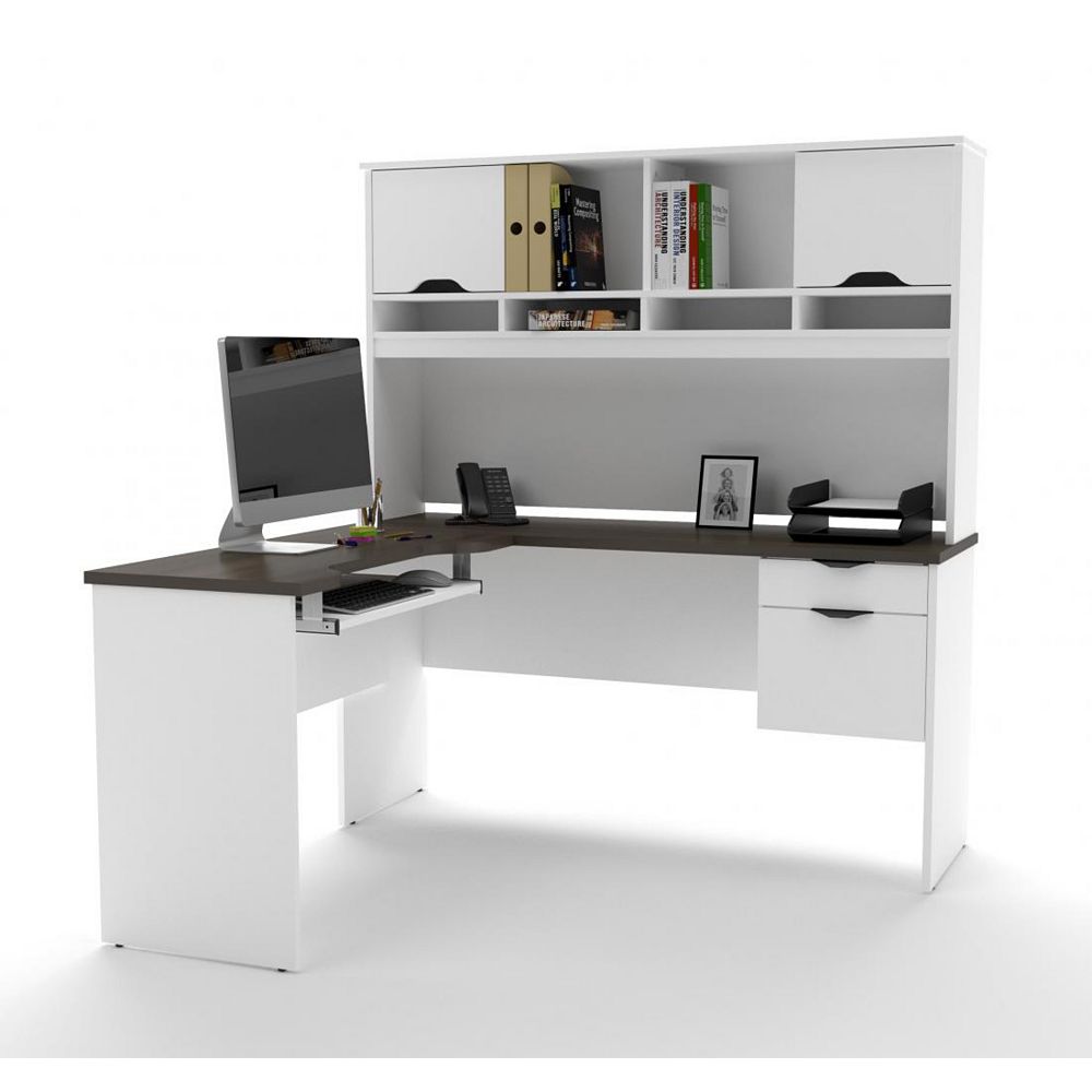 Bestar Innova Lshaped desk in White and Antigua The Home Depot Canada