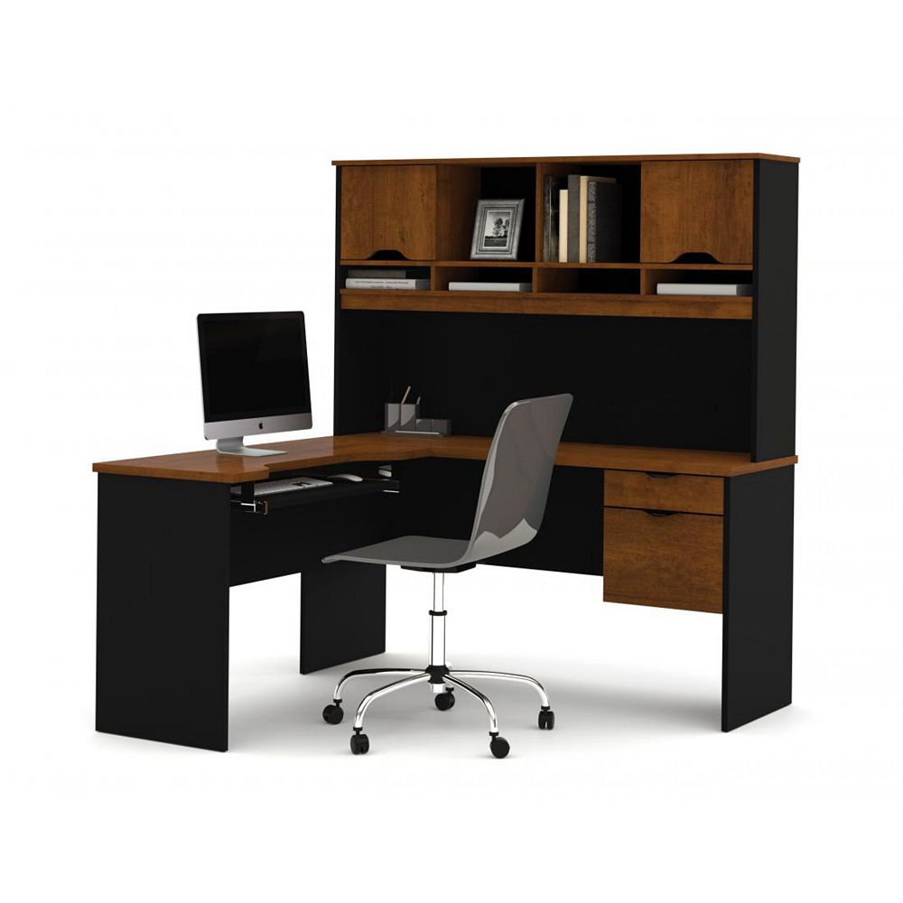 Bestar Innova Lshaped desk in Tuscany Brown & Black The Home Depot