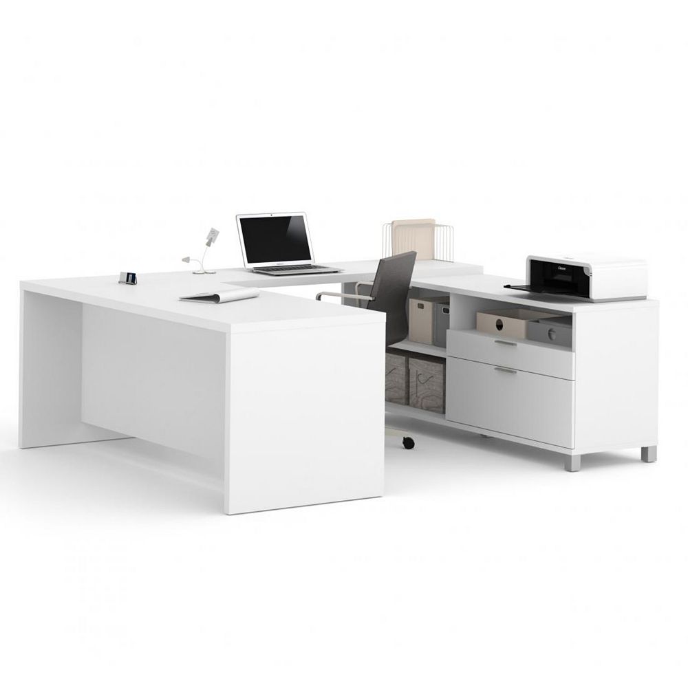 Bestar Pro Linea U Desk In White The Home Depot Canada