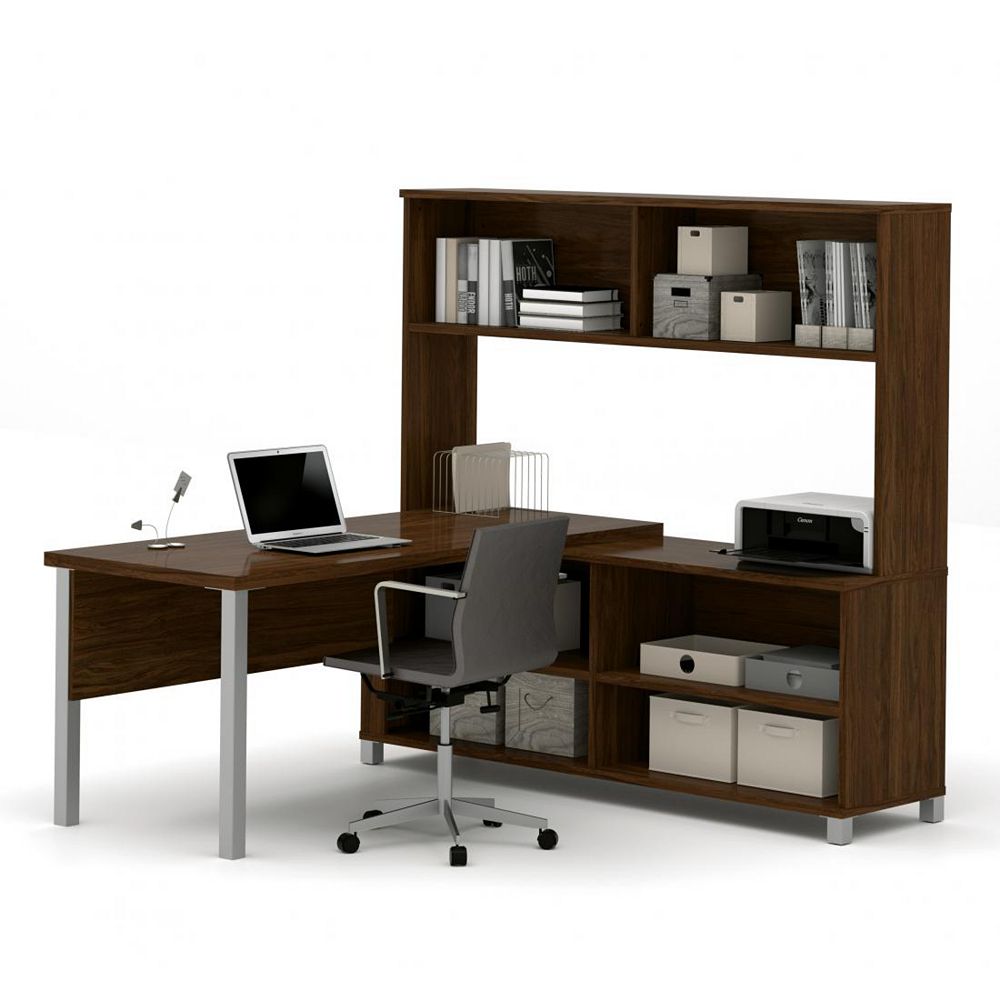Bestar ProLinea LDesk with hutch in Oak Barrel The Home Depot Canada