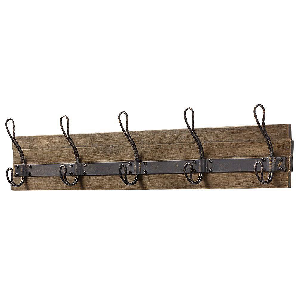 Liberty 27inch Rustic Pine and Distressed Brass Hook Rack The Home Depot Canada