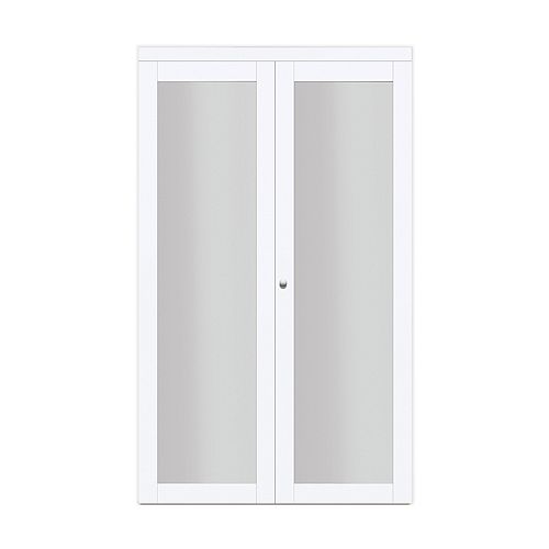 TRUporte 30" Modern European Off-White Bi-fold Closet Door 1 Frosted Glass Lite