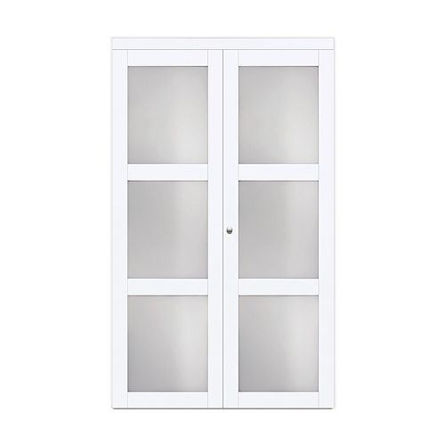 TRUporte 30" Modern European Off-White Bi-fold Closet Door 3 Frosted Glass Lite