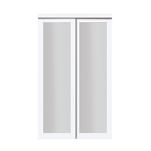 48" Modern European Off-White Sliding Closet Door 1 Frosted Glass Lite